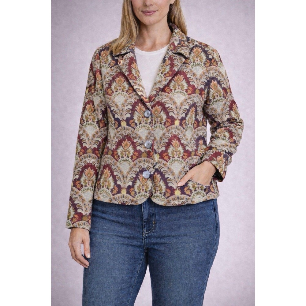 Coldwater Creek Women's Boho Chic Tapestry 3 Button Front Blazer Size 16